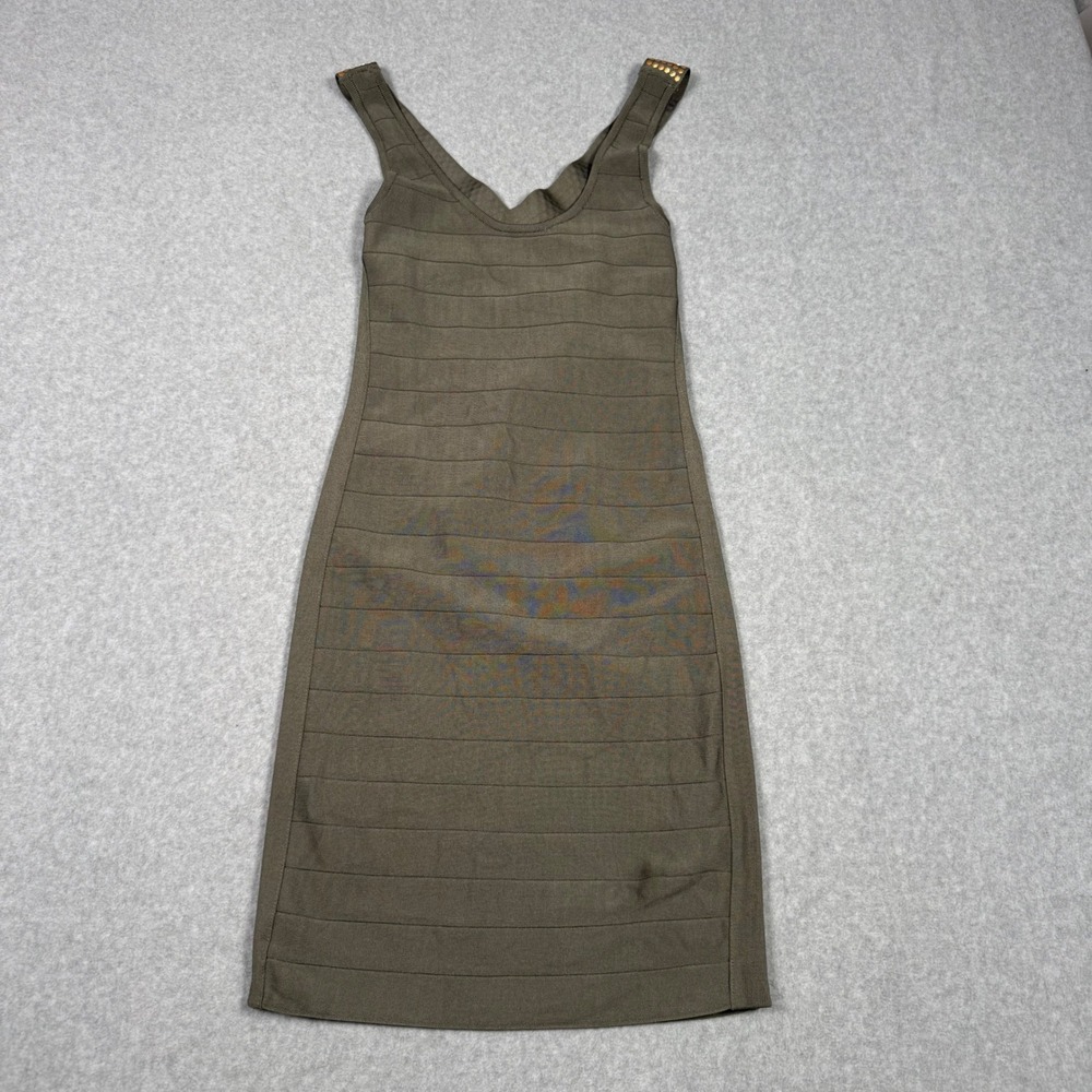 Bebe Women Olive Green Studded Crisscross Back Bandage Bodycon Mini Dress Size M
